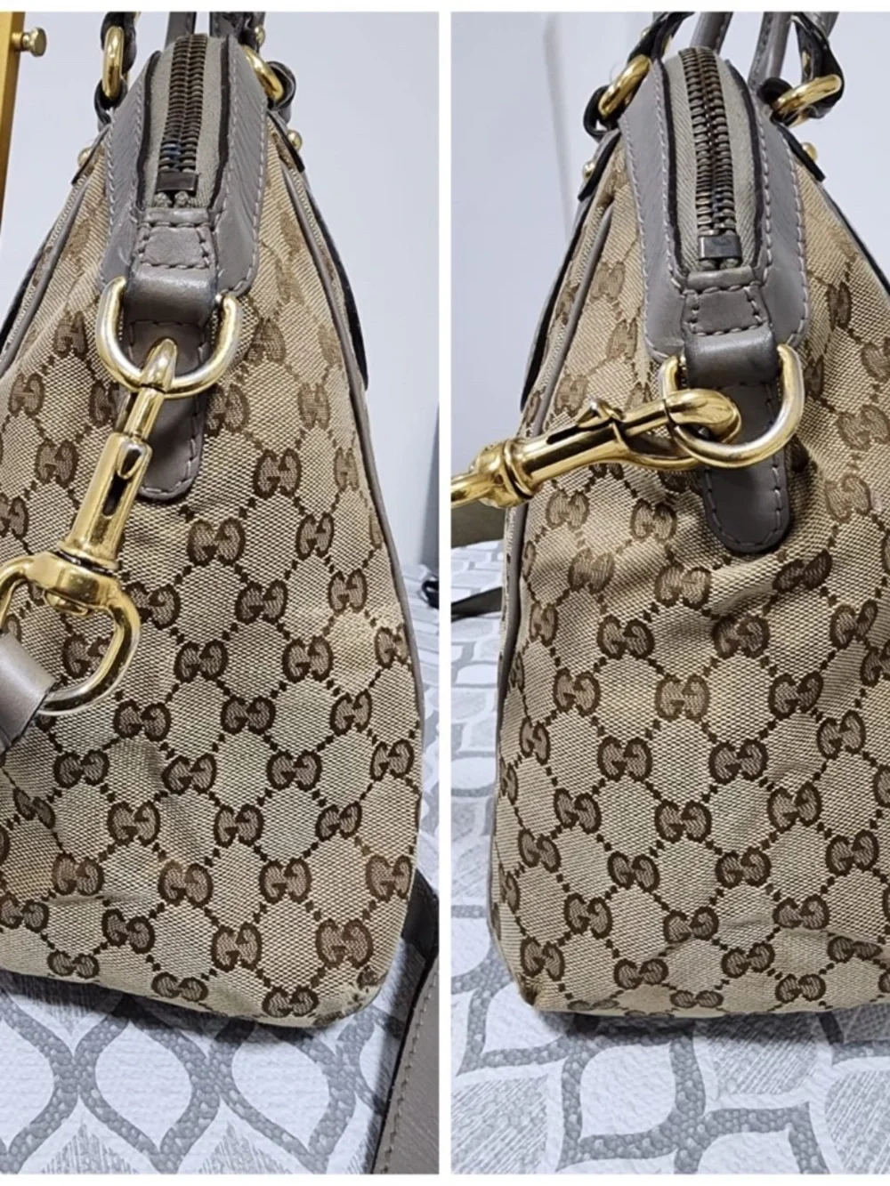 Authentic GUCCI GG Canvas Scarlett Medium Top Satchel Bag Beige/Brown